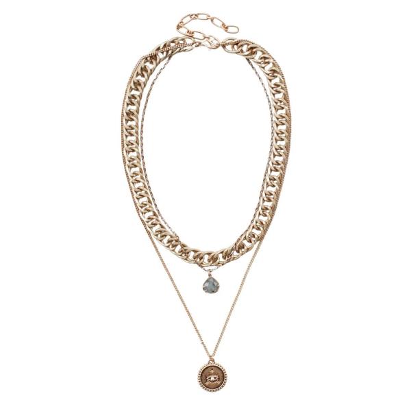 LAYERED CHAIN COIN PENDANT NECKLACE