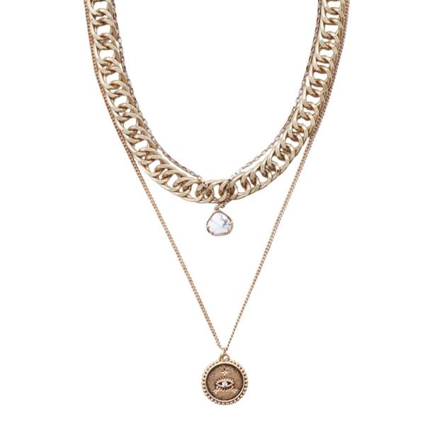 LAYERED CHAIN COIN PENDANT NECKLACE