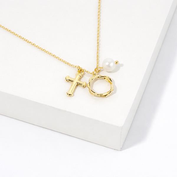 18K GOLD DIPPED LAMB OF GOD CROSS PEARL NECKLACE