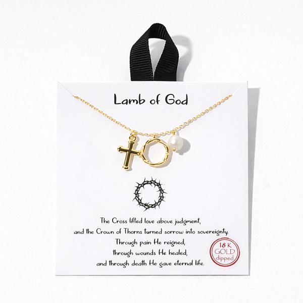 18K GOLD DIPPED LAMB OF GOD CROSS PEARL NECKLACE