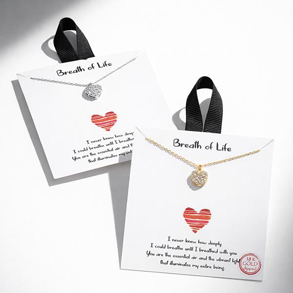 18K GOLD DIPPED BREATH OF LIFE RHINESTONE HEART NECKLACE
