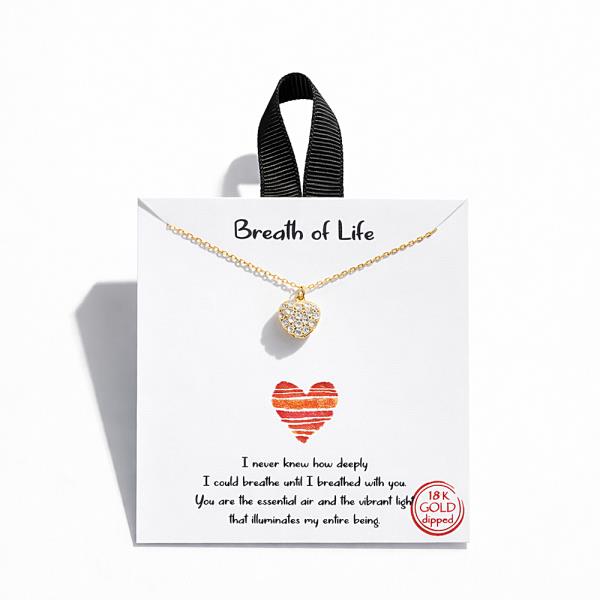 18K GOLD DIPPED BREATH OF LIFE RHINESTONE HEART NECKLACE