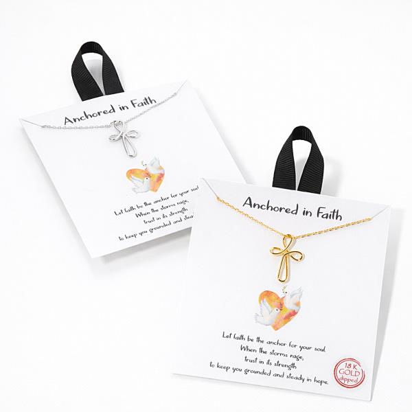 18K GOLD DIPPED ANCHORED IN FAITH CROSS PENDANT NECKLACE