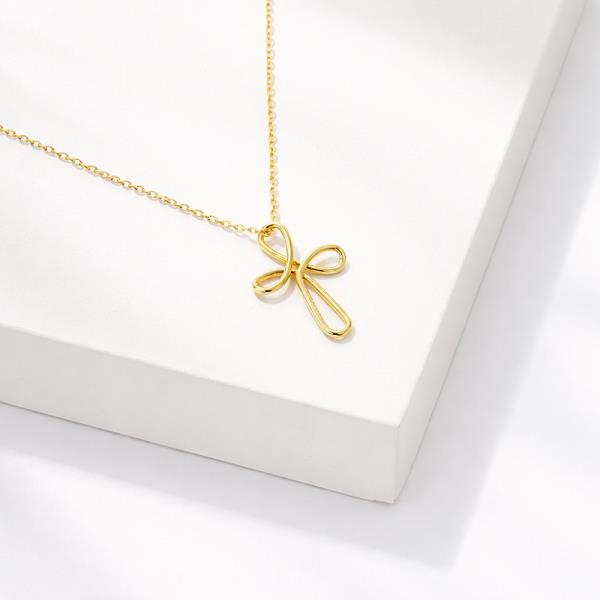 18K GOLD DIPPED ANCHORED IN FAITH CROSS PENDANT NECKLACE