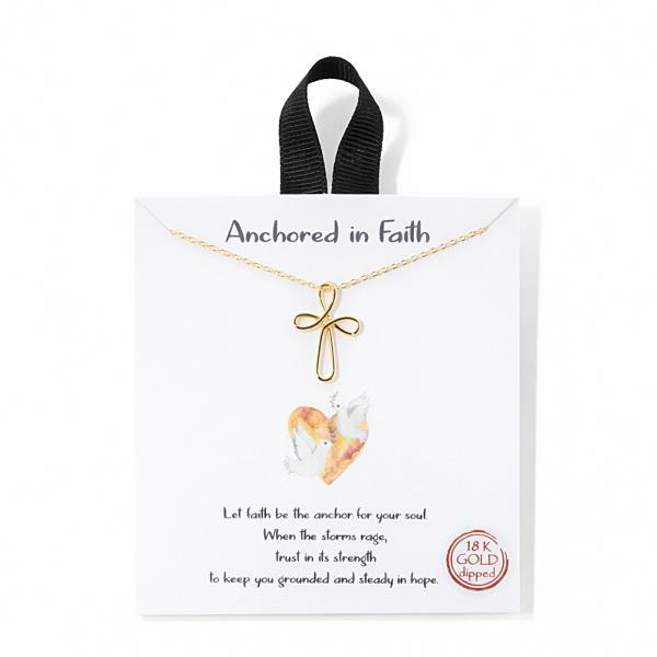 18K GOLD DIPPED ANCHORED IN FAITH CROSS PENDANT NECKLACE