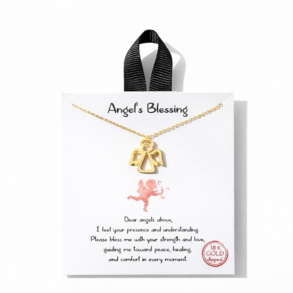 18K GOLD ANGELS BLESSING ANGEL PENDANT NECKLACE