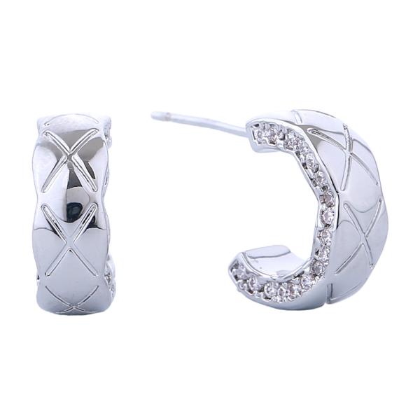 14K GOLD/WHITE GOLD DIPPED OUILTED CZ HOOP EARRINGS