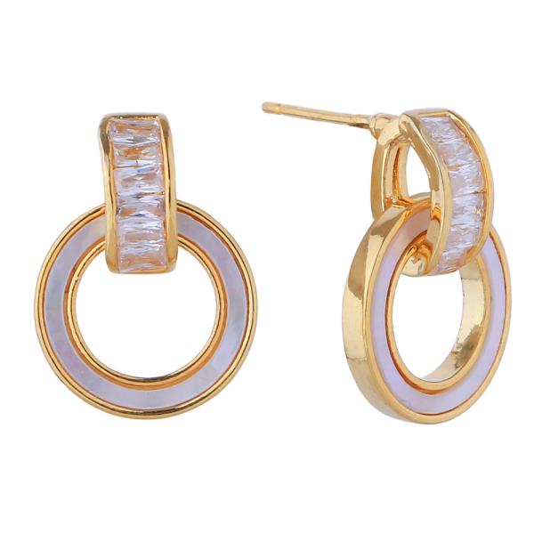 14K GOLD/WHITE GOLD DIPPED DOUBLE CIRCLE CHARM EARRINGS
