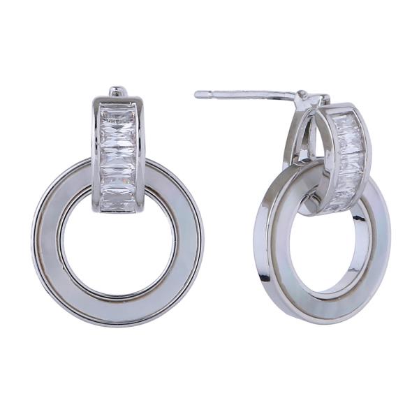 14K GOLD/WHITE GOLD DIPPED DOUBLE CIRCLE CHARM EARRINGS