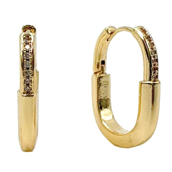 14K GOLD/WHITE GOLD DIPPED CZ LINE HUGGIE EARRINGS