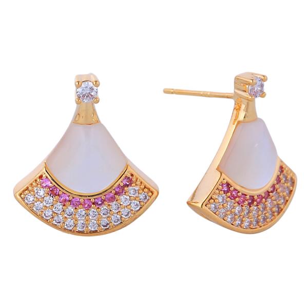 14K GOLD/WHITE GOLD DIPPED FAN SHAPE STUD EARRINGS