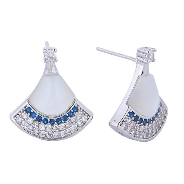 14K GOLD/WHITE GOLD DIPPED FAN SHAPE STUD EARRINGS