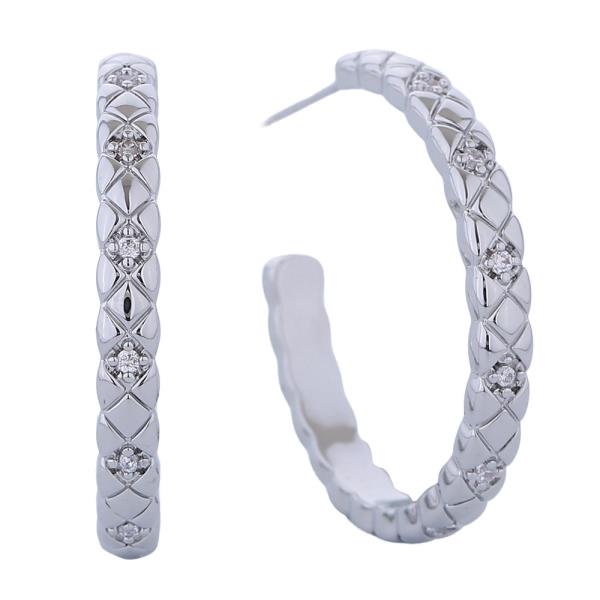 14K GOLD/WHITE GOLD DIPPED TEXTURED LINE HOOP EARRINGS