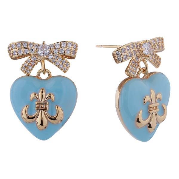 WHITE GOLD DIPPED BOW HEART CHARM EARRINGS