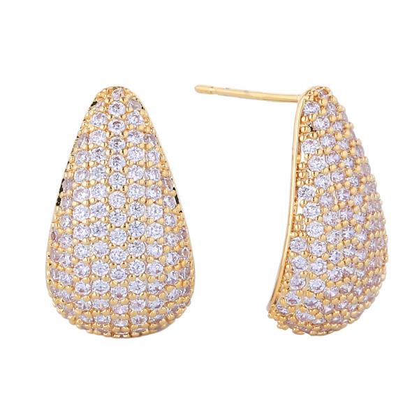 14K GOLD/WHITE GOLD DIPPED TEARDROP PAVE STUD EARRINGS