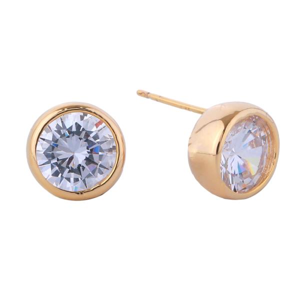 14K GOLD/WHITE GOLD DIPPED CLASSIC BEZEL STUD EARRINGS
