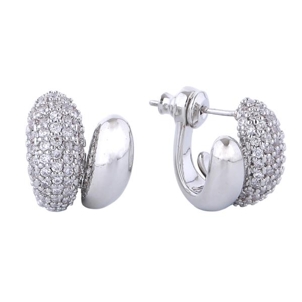 14K GOLD/WHITE GOLD DIPPED PAVE DOME HOOP EARRINGS