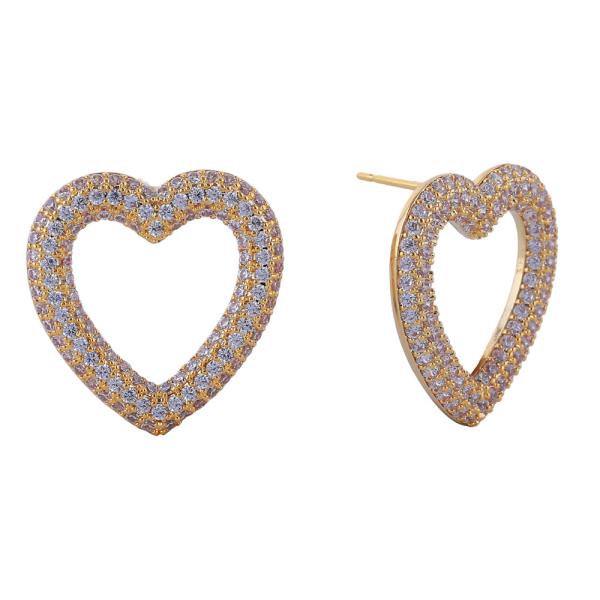 14K GOLD/WHITE GOLD DIPPED HEART PAVE STUD EARRINGS