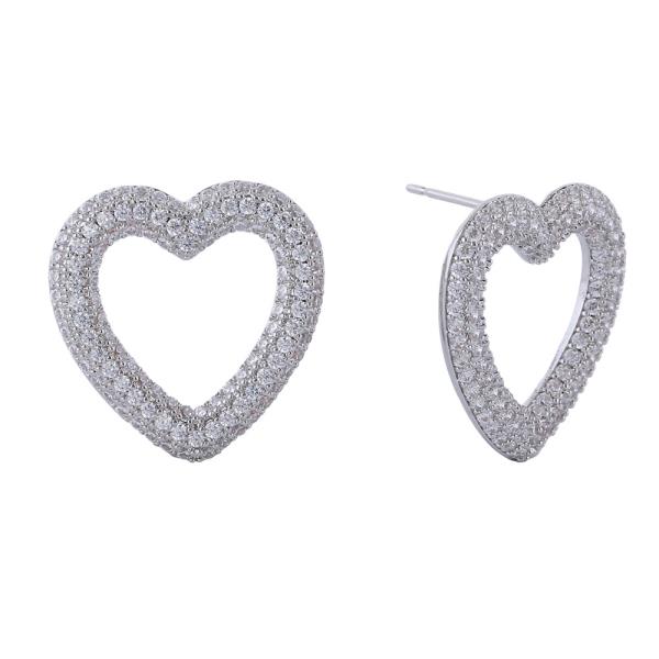 14K GOLD/WHITE GOLD DIPPED HEART PAVE STUD EARRINGS