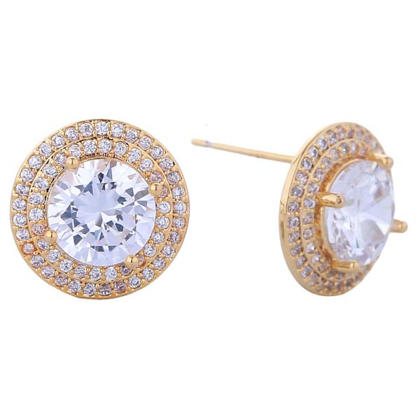 14K GOLD/WHITE GOLD DIPPED HALO CZ POST EARRINGS