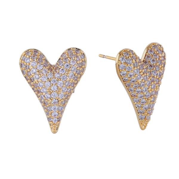 14K GOLD/WHITE GOLD DIPPED ASYMMETRIC HEART STUD EARRINGS