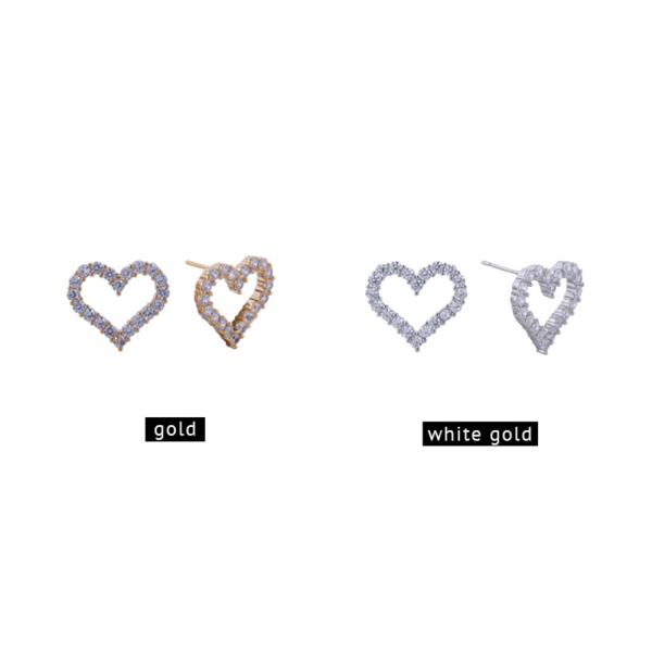 14K GOLD/WHITE GOLD DIPPED HEART OUTLINE STUD EARRINGS