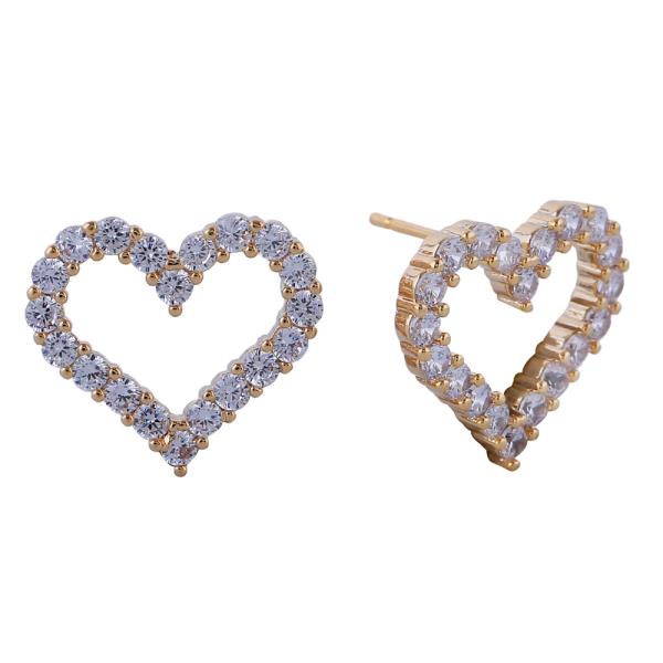 14K GOLD/WHITE GOLD DIPPED HEART OUTLINE STUD EARRINGS