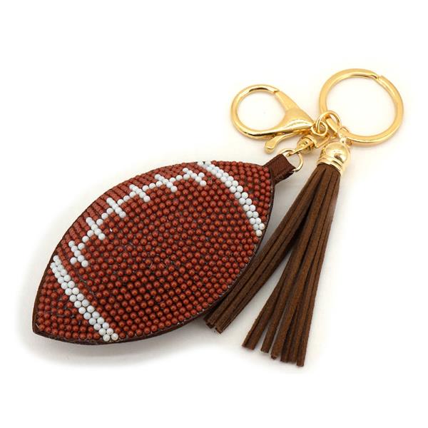SEED BEAD FOOTBALL TASSEL BAG CHARM KEYCHAIN