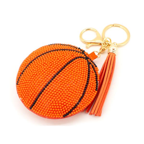 SEED BEAD BASKETBALL TASSEL BAG CHARM KEYCHAIN