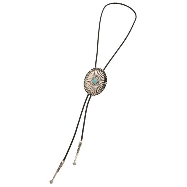 METAL OVAL TURQUOISE BOLO LONG NECKLACE EARRING SET