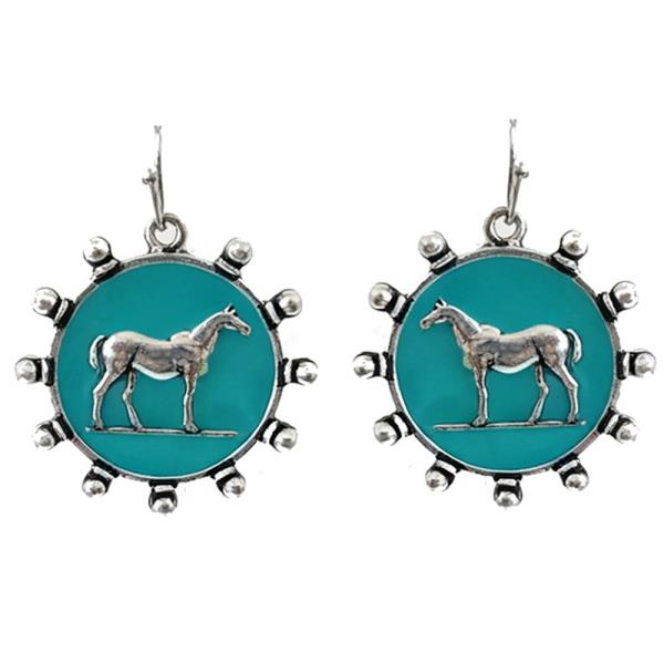 WESTERN HORSE MEDALLION DANGLE EARRING