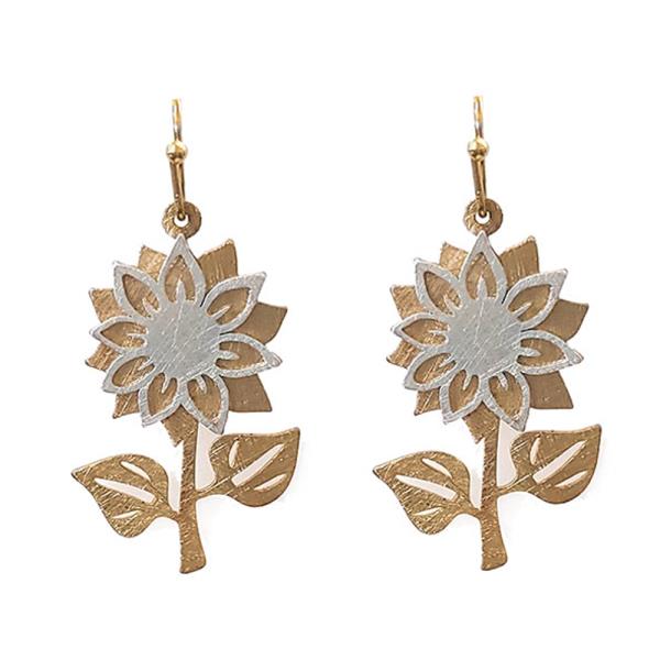 TWO TONE WESTERN FLOWER DANGLE EARRING