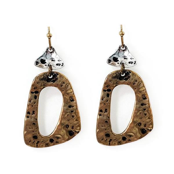 WESTERN TEXTURED TWO TONE DANGLE EARRING