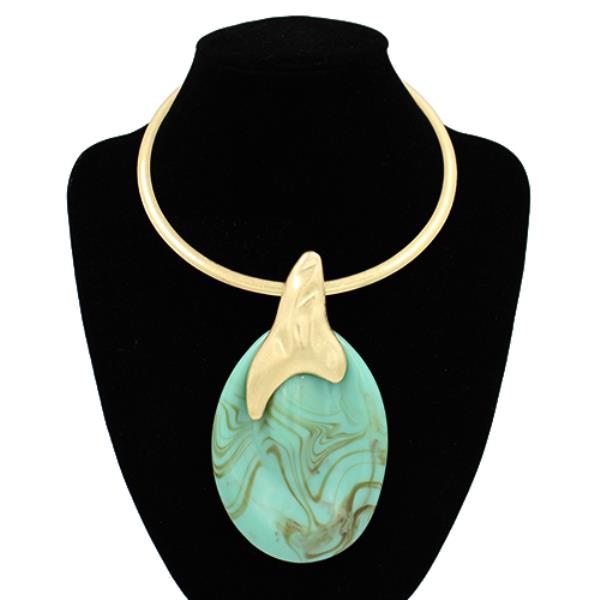 MARBLE OVAL PENDANT STATEMENT NECKLACE
