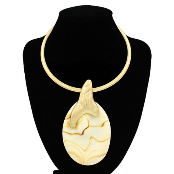 MARBLE OVAL PENDANT STATEMENT NECKLACE
