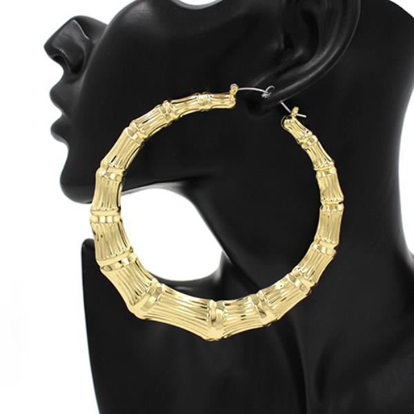 BAMBOO METAL 95MM HOOP EARRING