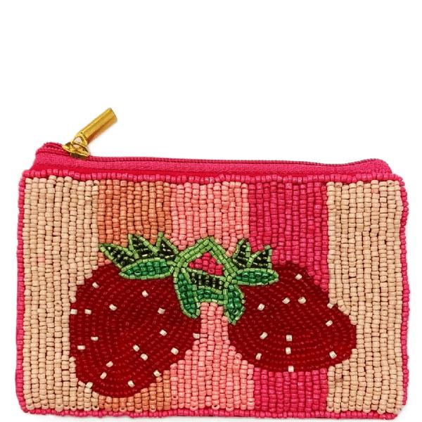 SEED BEAD STRAWBERRY COIN PURSE POUCH BAG