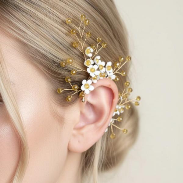 AMBER CRYSTAL FLORAL EAR CUFF