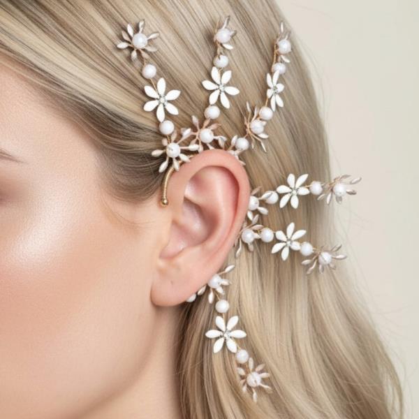 MINI FLOWER EAR CUFF WITH PEARLS