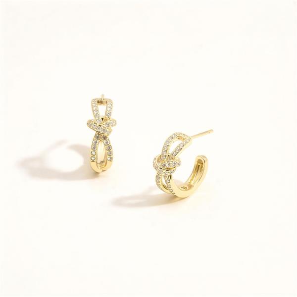 14K GOLD DIPPED WATER RESISTANT KNOT SPARKLE HOOP EARRINGS