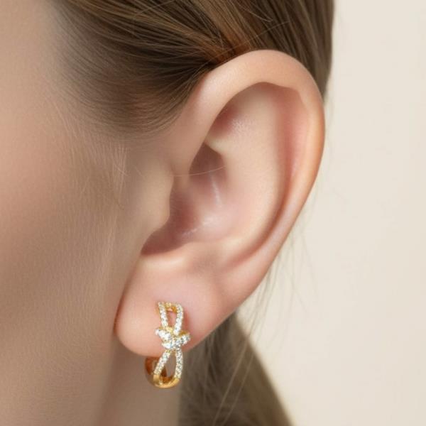 14K GOLD DIPPED WATER RESISTANT KNOT SPARKLE HOOP EARRINGS