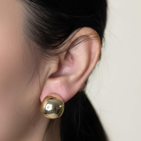 14K GOLD WHITE GOLD DIPPED WATER RESISTANT MODERN DOME STUD EARRING