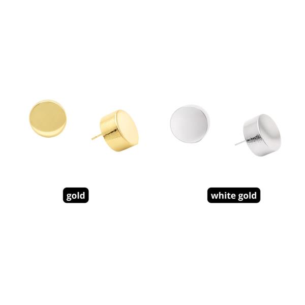 14K GOLD WHITE GOLD DIPPED MINIMAL DISC STUD WATER RESISTANT EARRINGS