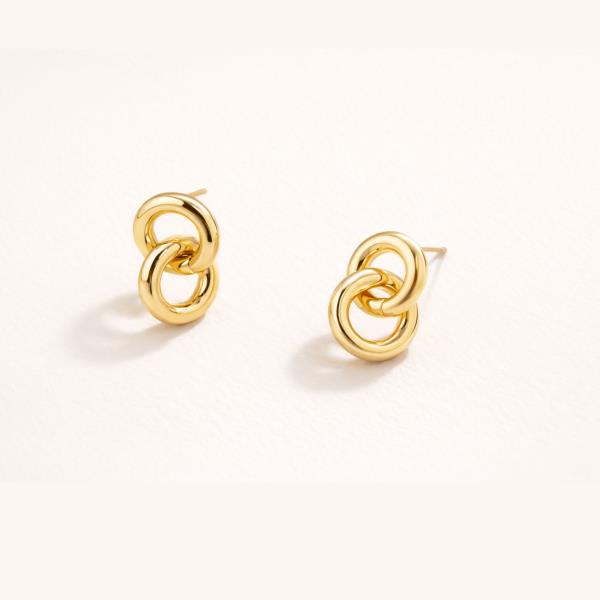 14K GOLD WHITE GOLD DIPPED WATER RESISTANT INTERLOCKING DOUBLE LOOP STUD EARRINGS