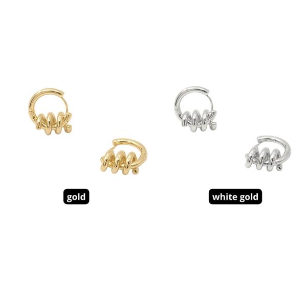 14K GOLD WHITE GOLD DIPPED WATER RESISTANT SPIRAL WRAP HUGGIE EARRINGS