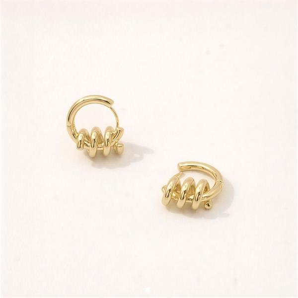 14K GOLD WHITE GOLD DIPPED WATER RESISTANT SPIRAL WRAP HUGGIE EARRINGS