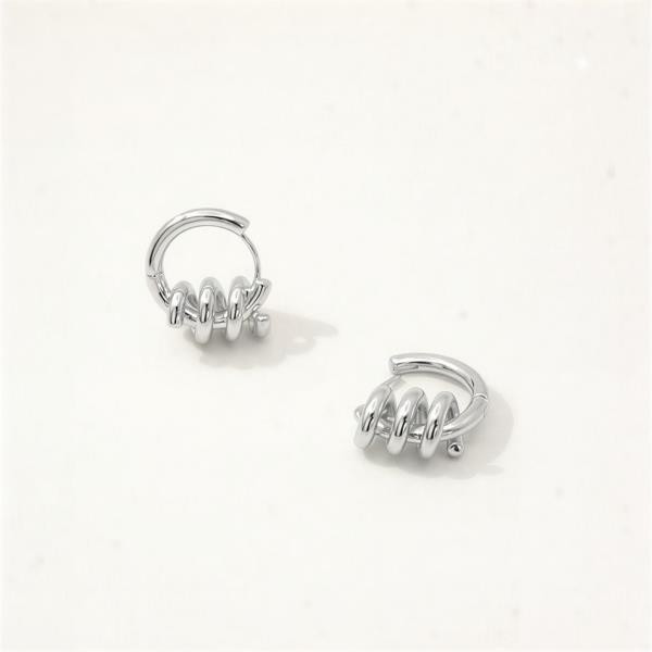 14K GOLD WHITE GOLD DIPPED WATER RESISTANT SPIRAL WRAP HUGGIE EARRINGS