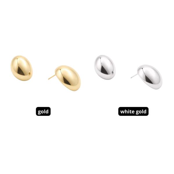 14K GOLD WHITE GOLD DIPPED WATER RESISTANT MODERN OVAL STUD EARRING