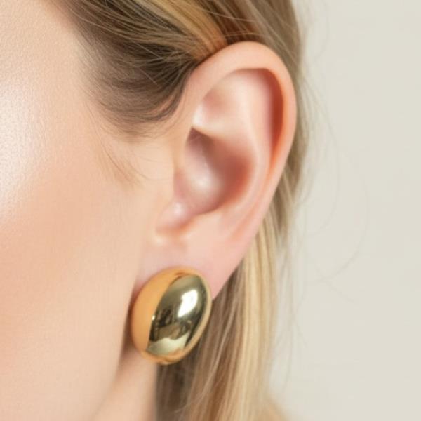 14K GOLD WHITE GOLD DIPPED WATER RESISTANT MODERN OVAL STUD EARRING