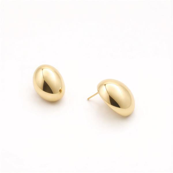 14K GOLD WHITE GOLD DIPPED WATER RESISTANT MODERN OVAL STUD EARRING